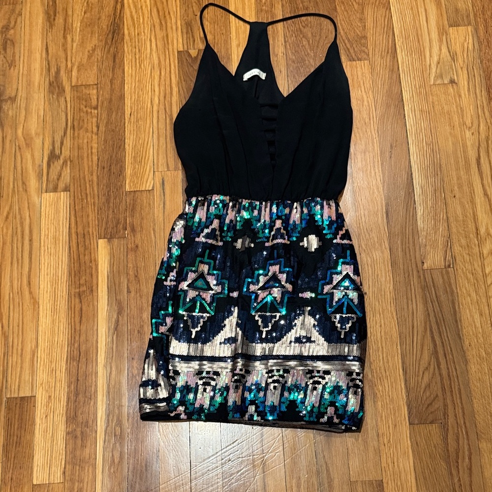 Just Me Black and Multicolor Backless Dress